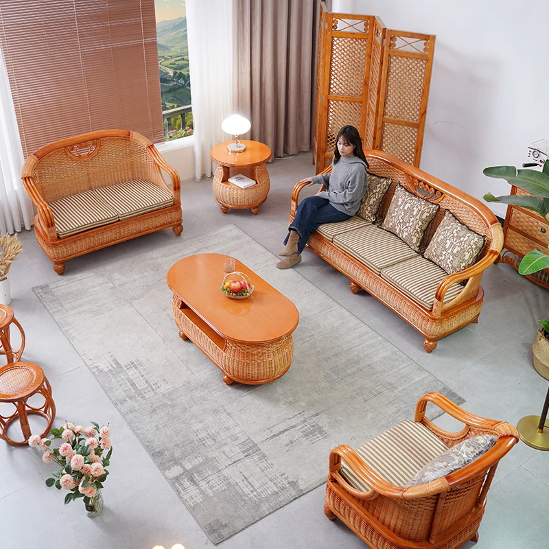 

Rattan sofa living room combination rattan chair sofa five-piece set