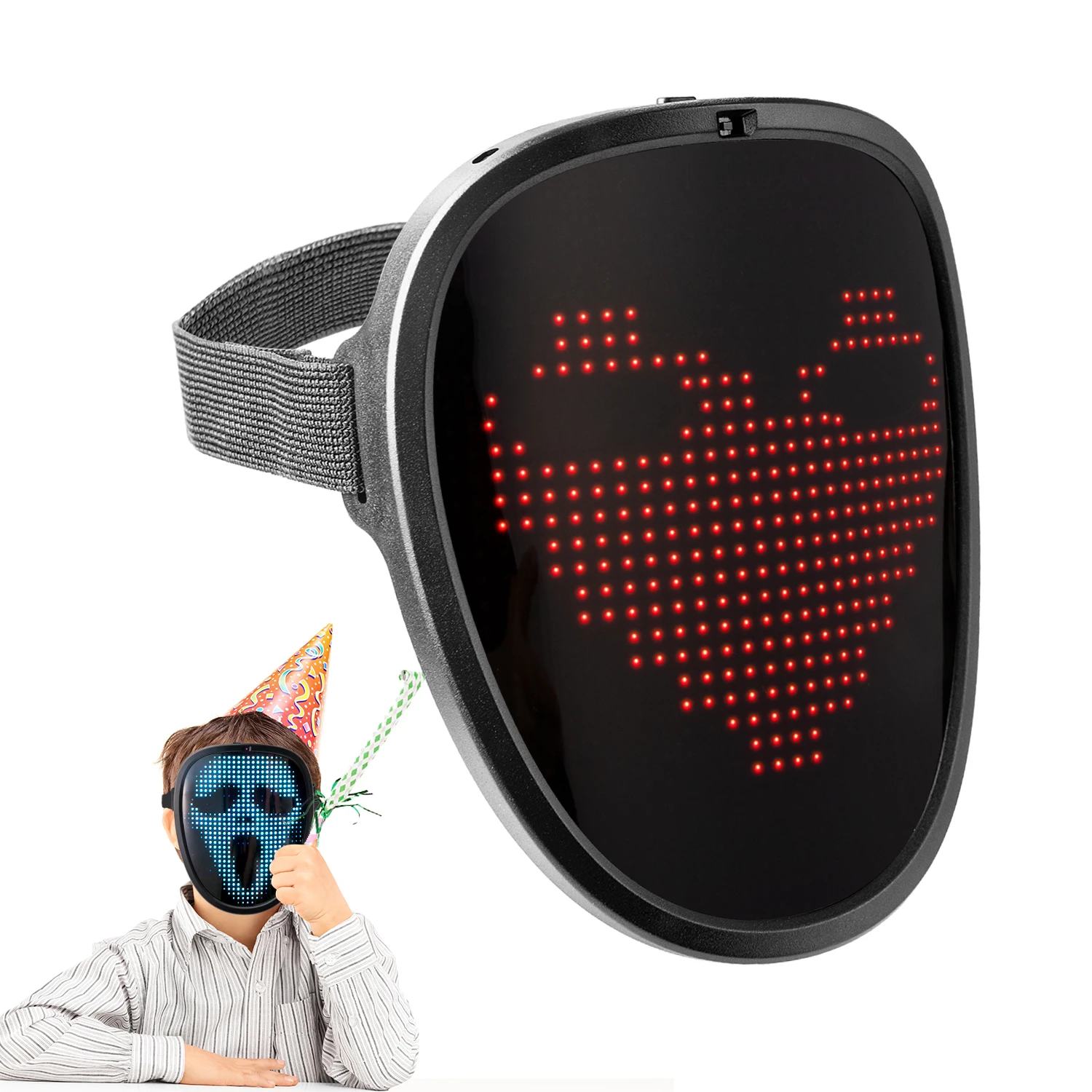 Luminous Face LED Mask RGB Cover Light Up Face Changing Full-Color Display Flash Map Mask DIY for Halloween,Christimas,New Year