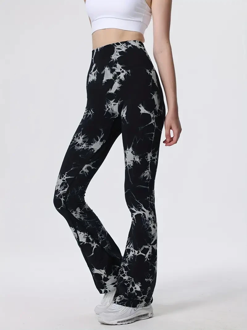 Pantaloni da yoga svasati senza cuciture tinti in cravatta, leggings svasati sportivi da corsa ad asciugatura rapida ad alta elasticità,