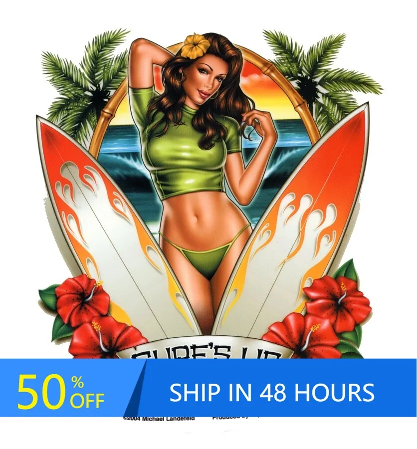 SURF'S UP SEXY Surf Cool Boat Camper Van Bumper Truck Waterproof Vinyl Decal Accessory Trendy Vintage Unique Funny