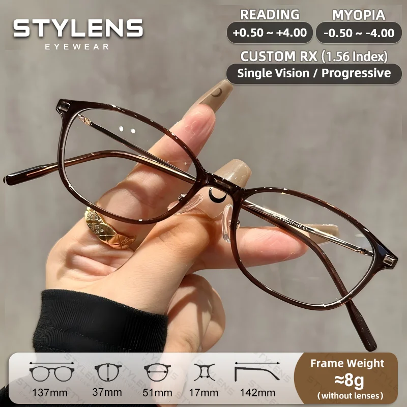 STYLENS Lunettes de vue classiques ovales pour femmes, protection UV, texture décontractée, anti-lumière bleue, lecture, myopie