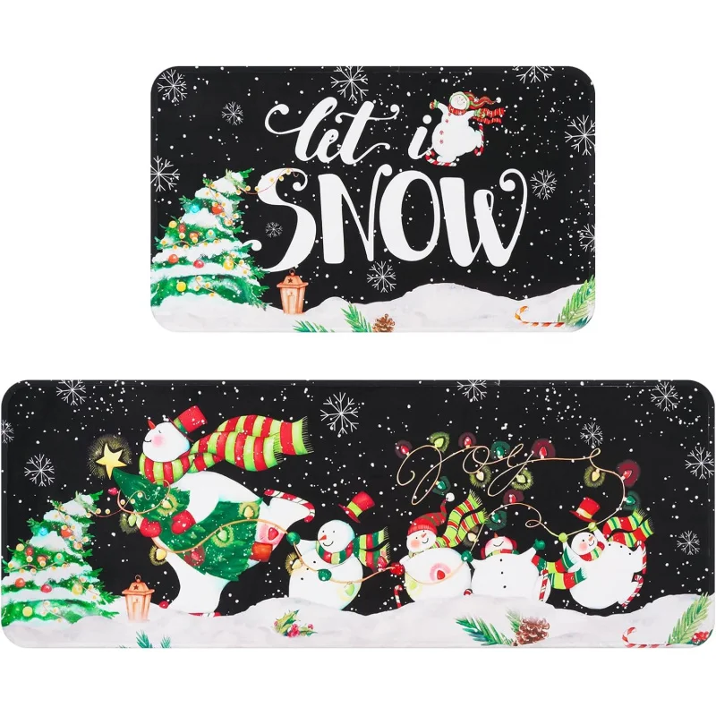 Christmas Snowman Kitchen Floor Mat 2-piece Set Snowflake Living Room Home By Mat Decoration 16inX24in 17inX47in