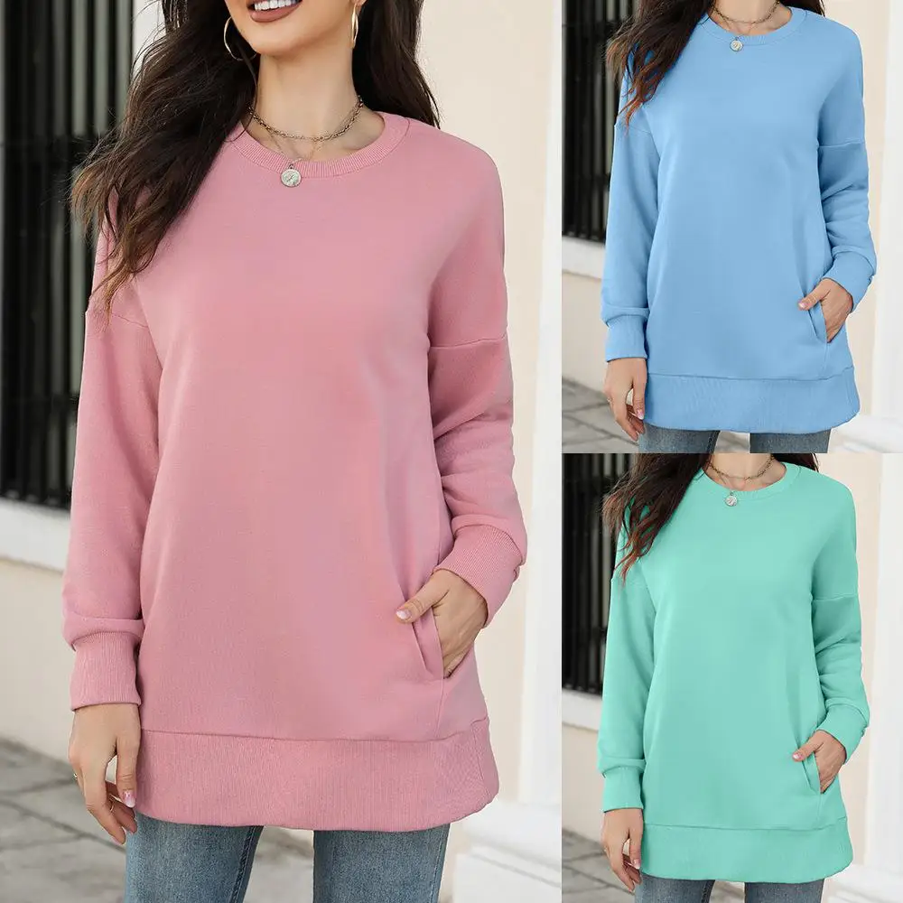 

Женская удлиненная толстовка-куртка без капюшона, однотонная, с регулируемой талией, в европейском стиле