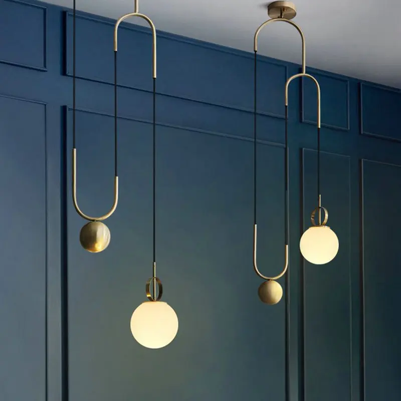 

Nordic style restaurant lobby glass ball minimalist chandelier creative lifting simple and atmospheric master bedroom chandelier