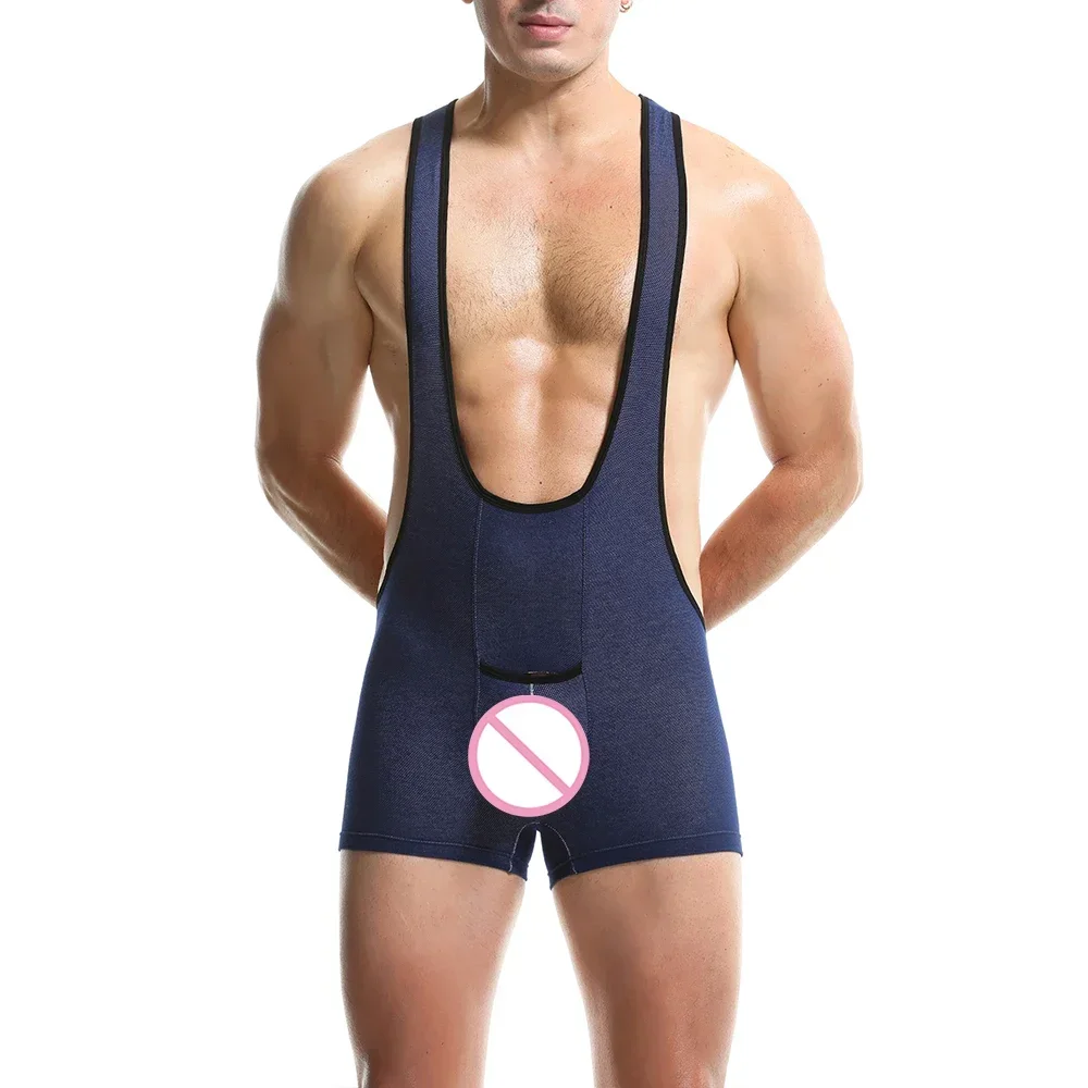 Sexy Mens Jockstrap Undershirts Bodysuits Wrestling Singlet Leotards Bugle Pouch Shorts Sports Jumpsuits Underwear Homme Rompers