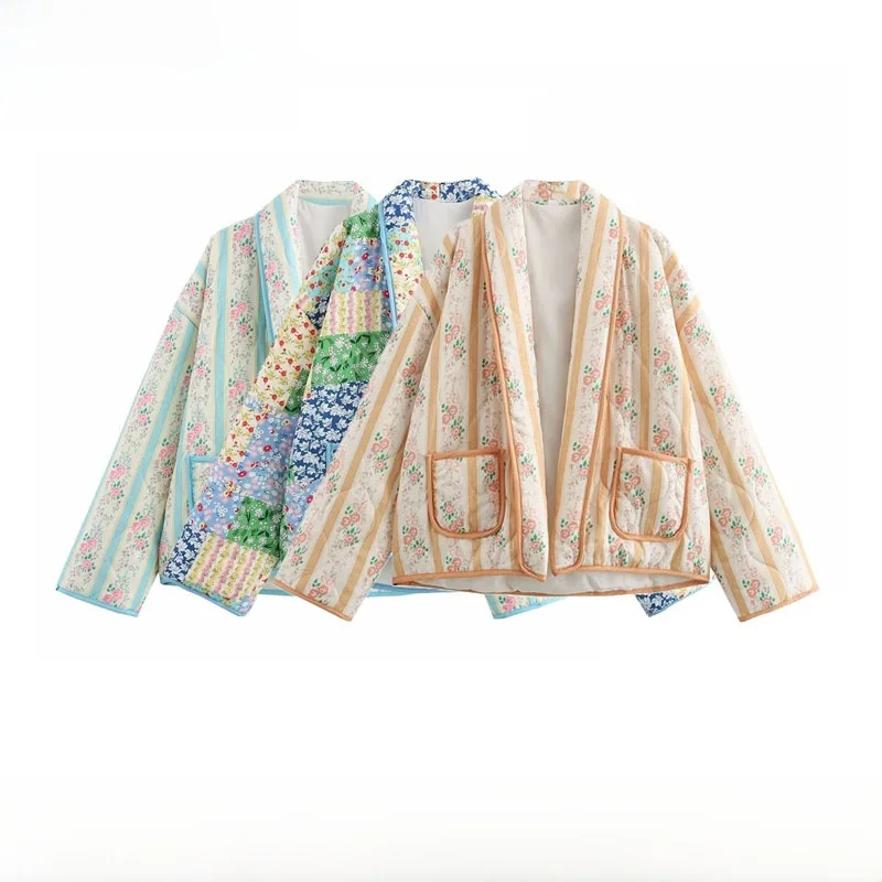 

Faionable Multi-Color Stripe Print Loose Fit Cotton Jaet Women's Autumn New Arrival Buttonl Outerwear Polyester Fiber