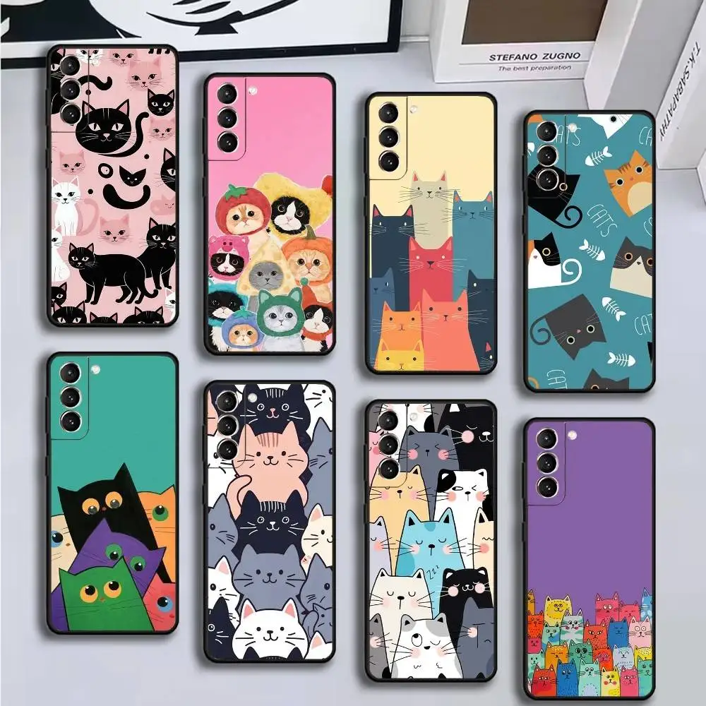 

Colorful Cat Design Phone Case For Samsung GalaxyA13,21s,22,31,32,52,53,71,72,73,Soft Black Cover