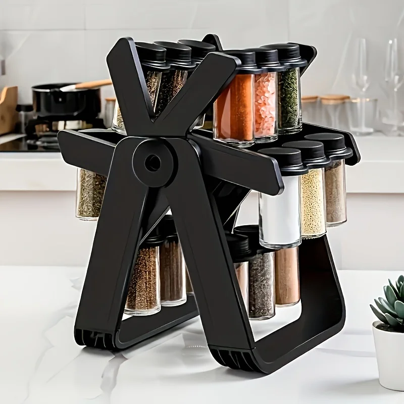1 Set of Brand-new ABS Spice Rack, 18 Spice Jars, 360° Rotating Carousel, Spice Rack, Spice Bottles, Kitchen Spice Bottle