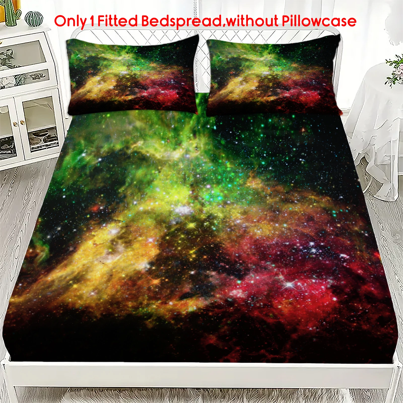 1pc Galaxy Nebula Fitted Sheet ,Outer Space Starry Sky Print Deep Pocket Elastic Mattress Cover, No Pillowcase Bedroom Bedding