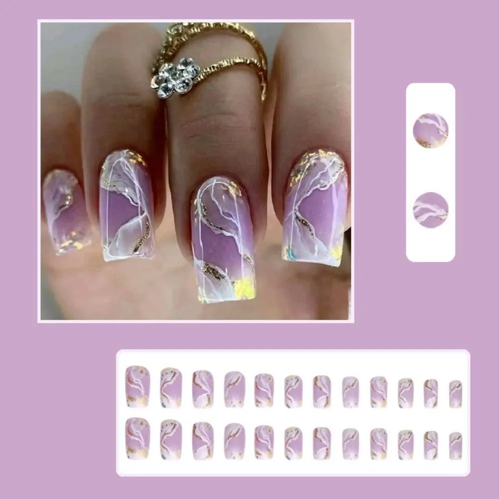 Delicate ABS Women Fake Nails Smudge Glitter Powder Long False Nails Coloured Drawing Elegant Nail Art Tools Daily Wear