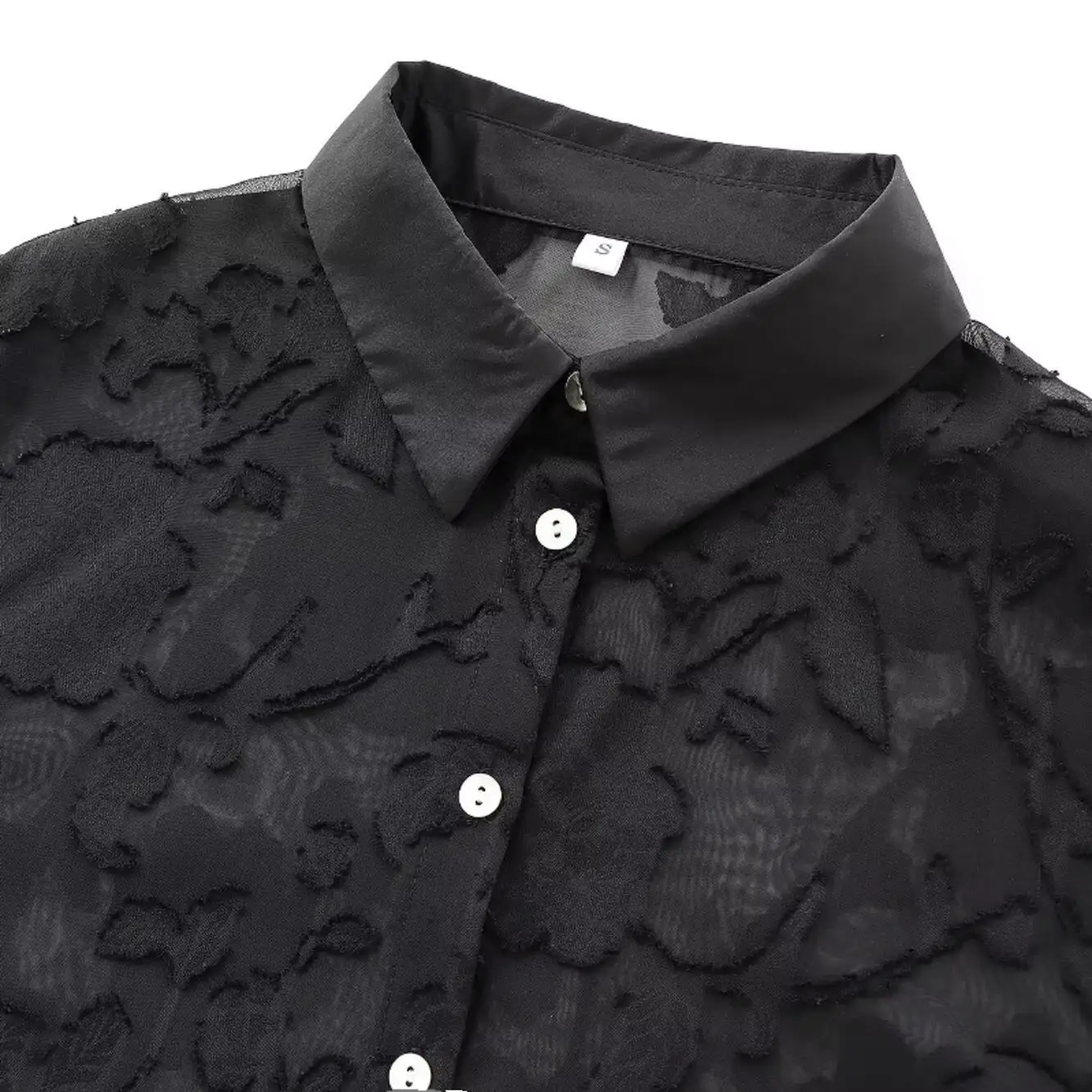 JNLEAOG Autumn New Women's Semi-Transparent Printed irt Flower Burning Print Polyester Fiber Long Sve Girls' irt