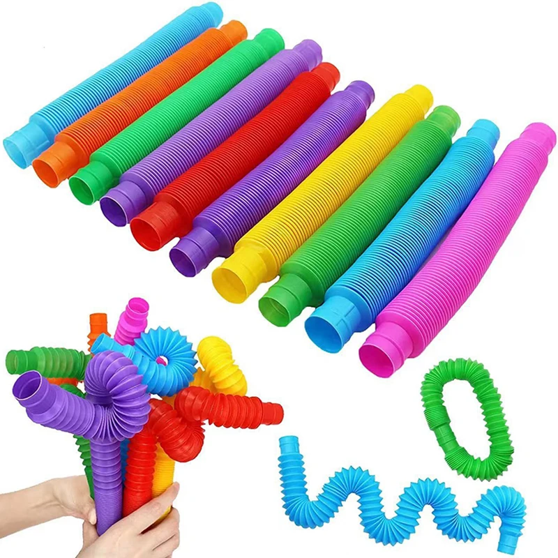 8Pcs Colorful Pop Tube Rainbow Fidget Telescopic Tube Stress Relief Plastic Stretch Pipe Decompression Gift