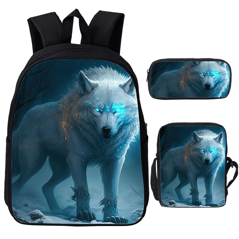 Cosmic Wolf Mochilas Crianças Mochila 3 pçs Conjunto Crianças Bookbags Adolescente Bolsa para Laptop Meninos Meninas Saco de Escola Saco de Almoço Estojo de Lápis