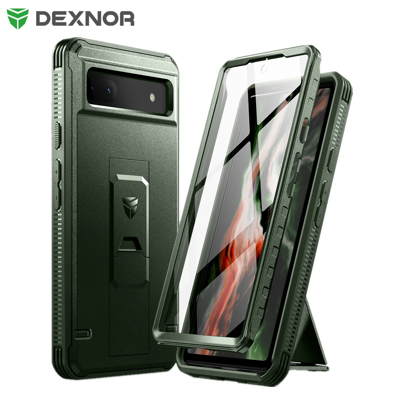 For Google Pixel 6A Full Body Heavy Duty Military Protection Shockproof Protective Bracket Case With Built in Screen Protector