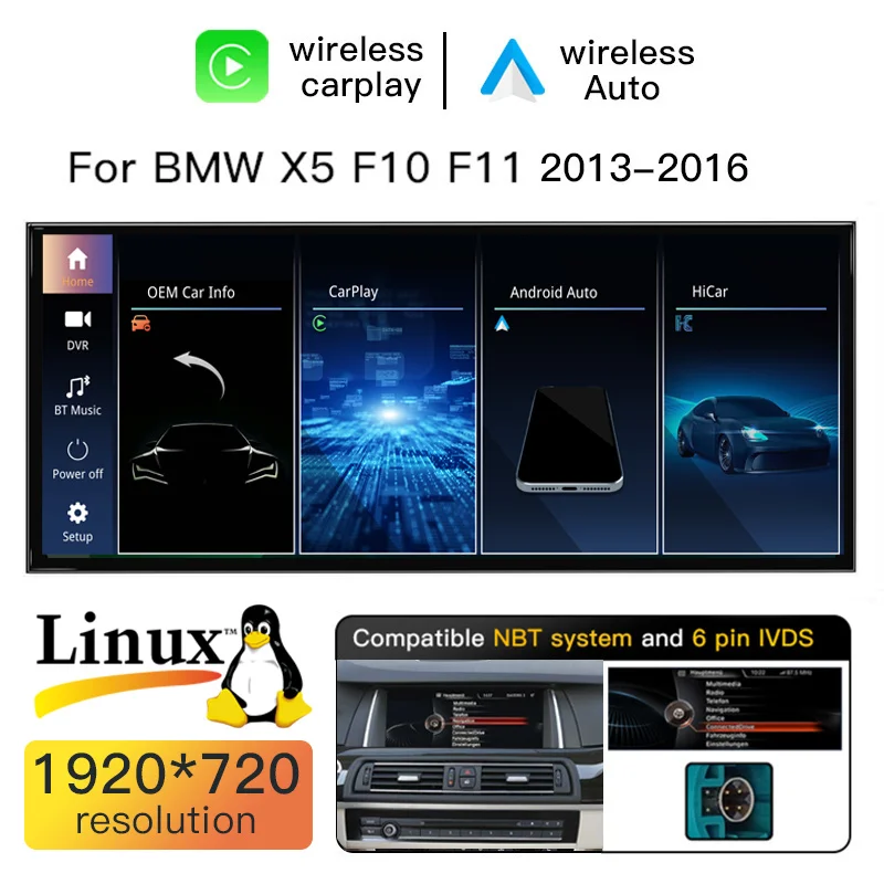 15,8 inch touchscreen Linux autoradio voor BMW 5 Serie 7 Serie F10 F11 F07 GT F01 F02 F03 F04 2009-2016 met draadloze CarPlay, Android Auto en multimedia DVD-speler
