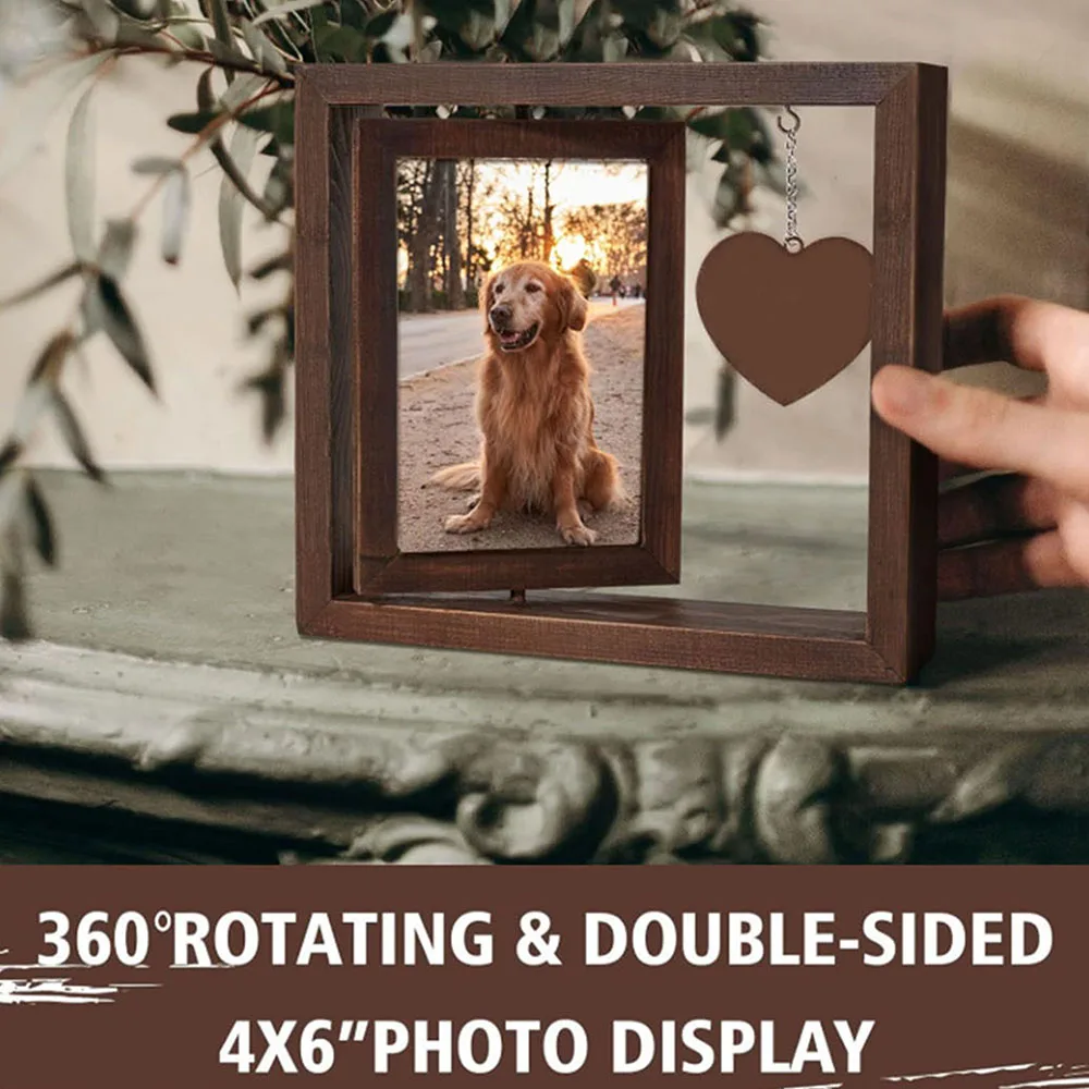 Pet Memorial Photo Frame Rotatable Photo Wooden Photo Frame Dog Cat Gift Memorial Photo Frame