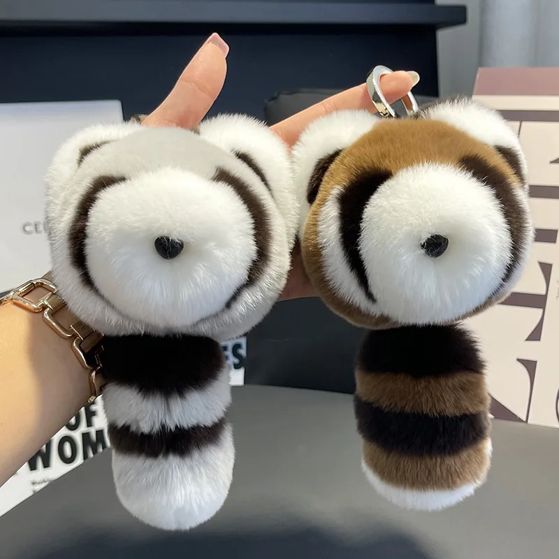 Cute little raccoon and otter fur bag charm for women, delicate and high-end plush accessory, gift, car keychain