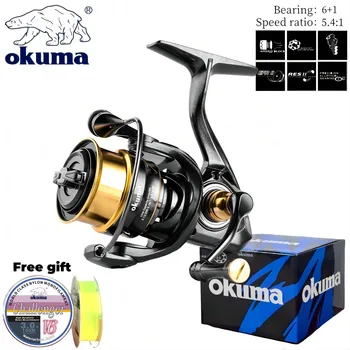 OKUMA 스피닝 릴, 고성능 MK 500-2000 경량 롱 샷 낚시 릴, 최대 드래그 6kg, 6 + 1 베어링, 5.4:1 속도 비율