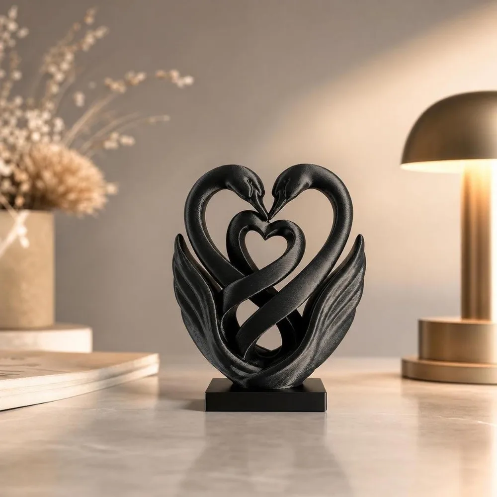 3D Printed Swan Ornaments Home Decoration Romantic Style Double Heart Ornament Creative Sweet Swan Statue Living Room