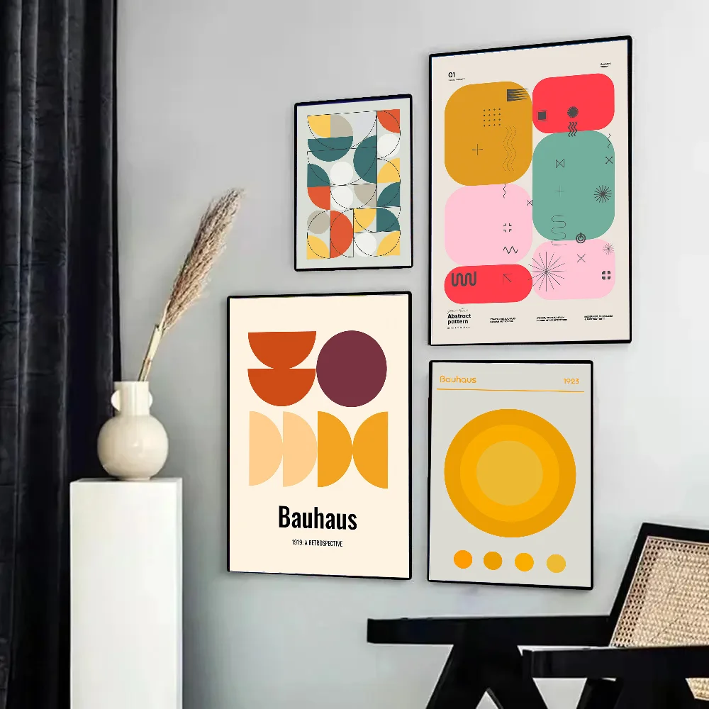 Funny Bauhaus Abstract Geometrica Poster Kraft Paper Vintage Poster Wall Art Painting Study Aesthetic Small Size Wall Stickers