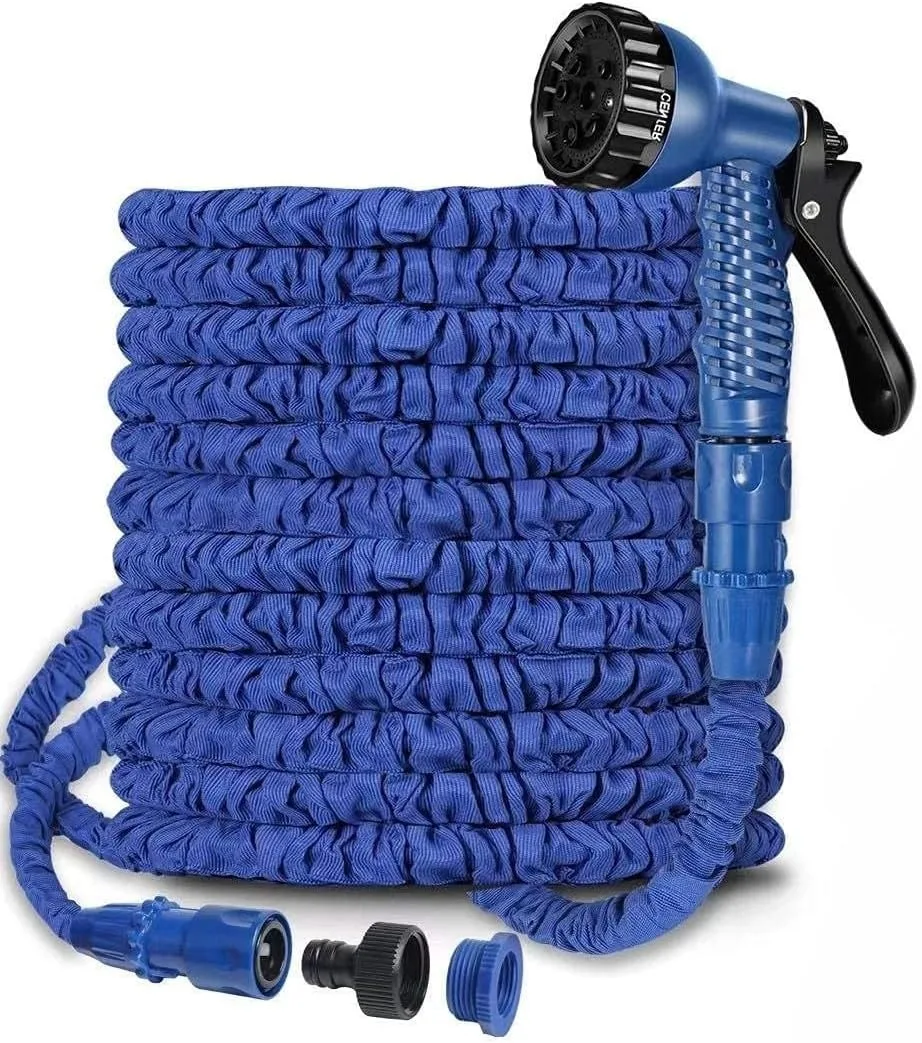 100ft Expandable Garden Hose, Durable and Tangle-Free (Blue) Flexible and Lightweight Water Hose with High Pressure Nozzle,