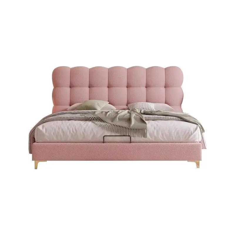 *Cream Children's Bed - Girl Bubble Princess Modern Minimalist Soft Mattress Single Bed Lambskin Solid Puff Fabric Bed