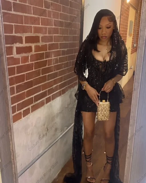Black Crystal Beaded Homecoming Prom Dress Mermaid Mini Cocktail Valentine's Day Birthday Dress Luxury 2026 Blackgirl Customized 4 Black Crystal Beaded Homecoming Prom Dress Mermaid Mini Cocktail Valentine's Day Birthday Dress Luxury 2026 Blackgirl Customized 4