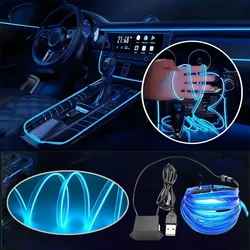 3M/5M LED Car Interior Decoration Light EL Wiring Neon Strip For Auto DIY Elastyczne światło otoczenia z napędem USB Lampa otoczenia