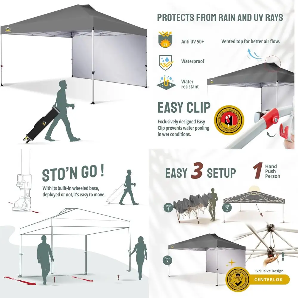 

Instant Pop Up Canopy Tent 12x12 with Silver Coated 150D Fabric, Removable Sidewall, 4 Ropes for Commercial Use