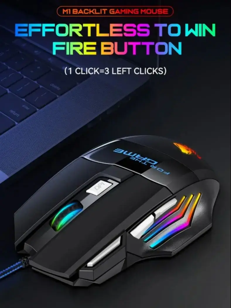 Przewodowa mysz gamingowa 2400DPI, regulowana, ergonomiczna, 7 przycisków, 7-kolorowe podświetlenie LED z efektem oddychania, myszki Mecha do notebooka, laptopa, PC. — zdjęcie produktu 7