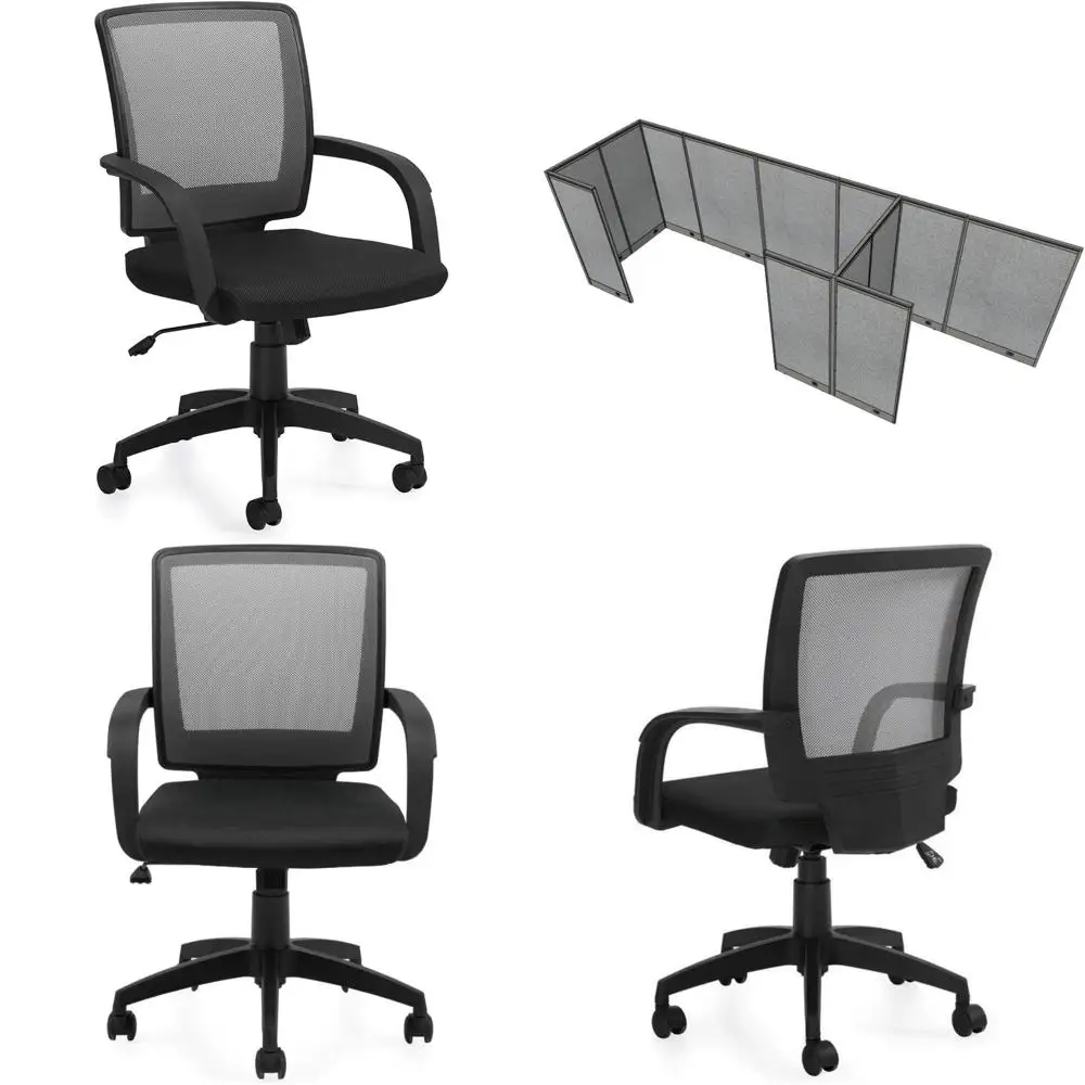 6 أقدام عميقة 21 قدمًا، 4 أقدام عالية لمحطة عمل المكتب مع كرسي، لون أسود، مثالية لتقسيم الغرفة والمساحة D