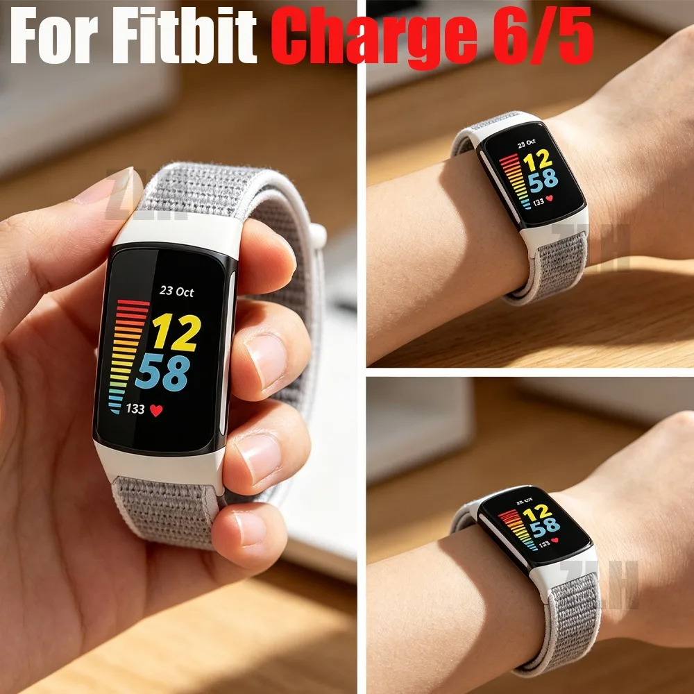 Nylon Loop Braided Strap for Fitbit Charge 6/5 Replace Smart Watch Comfortable Wristband for Fitbit Charge 5/6 Accessories Band