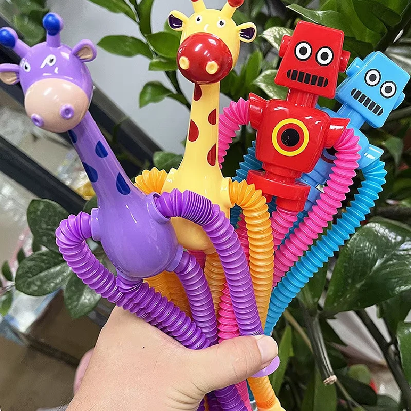 

Kids Suction Cup Retractable Long Cute Giraffe Robot Dinosaur Sensory Popular Bellows Toy Stress Resistant Squeeze Fidget Toy