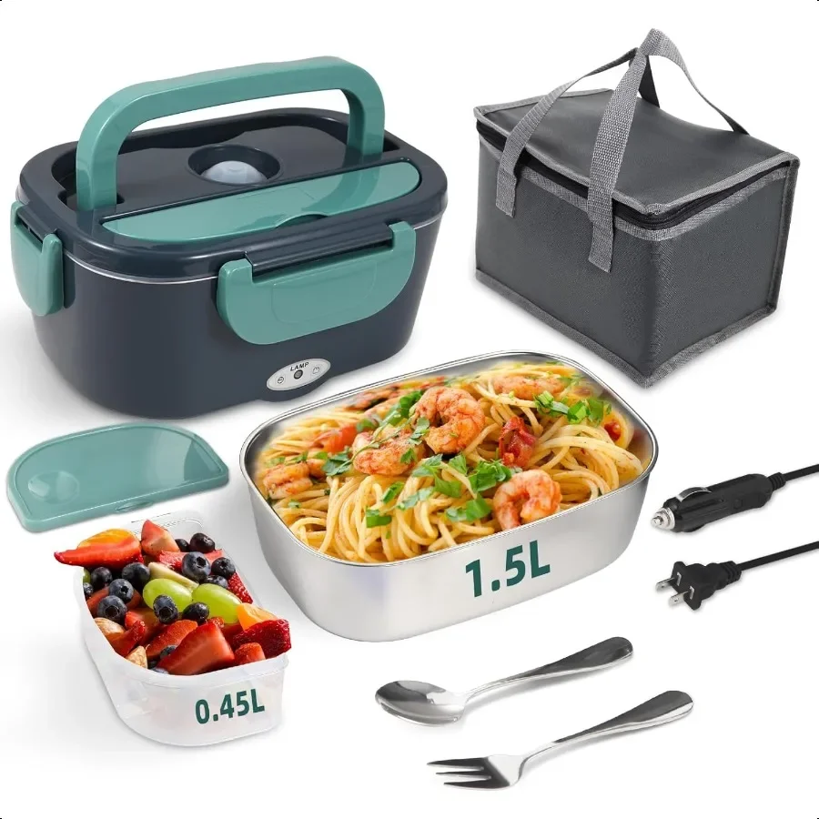 

Electric Lunch Box Food Heater 80W Portable Warmer for Car Truck Work with 304 Stainl Steel Container 12V 24V 110V Green Heated