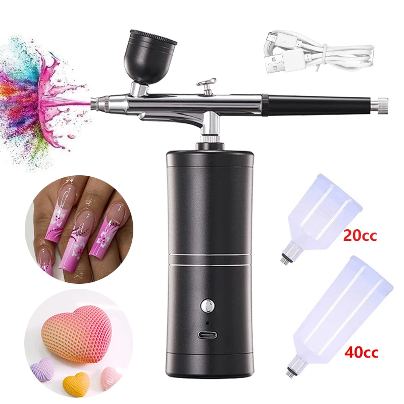 Aérographe sans fil aste portable avec compresseur, odorpulvérisateur à action unique, beauté du visage, tatouage d\'art d\'ongle, artisanat, peinture