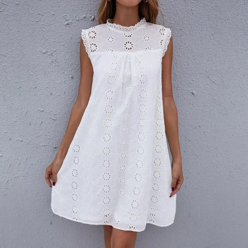 

New Hollow Out Summer Women Casual Solid Princess Dress Sleeveless V-Neck Sling Ladies Party Dress Sweet Streetwear Dropshipping