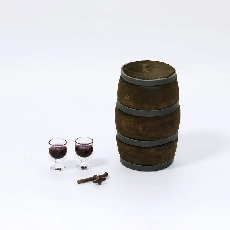 1:12 casa de muñecas escena de bodega simulación Retro Mini barril de vino grifo copa de vino casa de muñecas ornamento accesorios juguetes hechos a mano