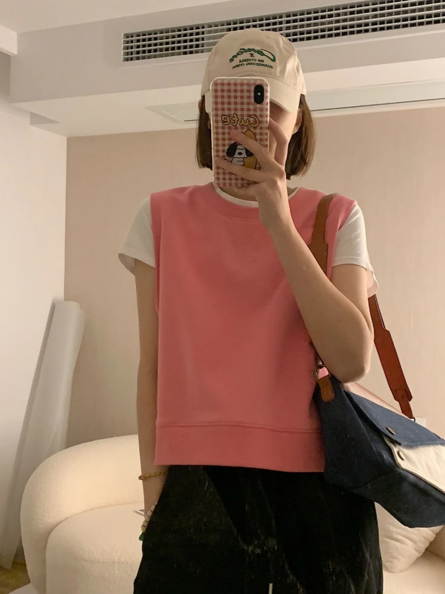 

Loose Fit round Ne Svel Sweatirt Vest Women's Versatile Spring Autumn Outerwear Top Comfortable Cotton Blend