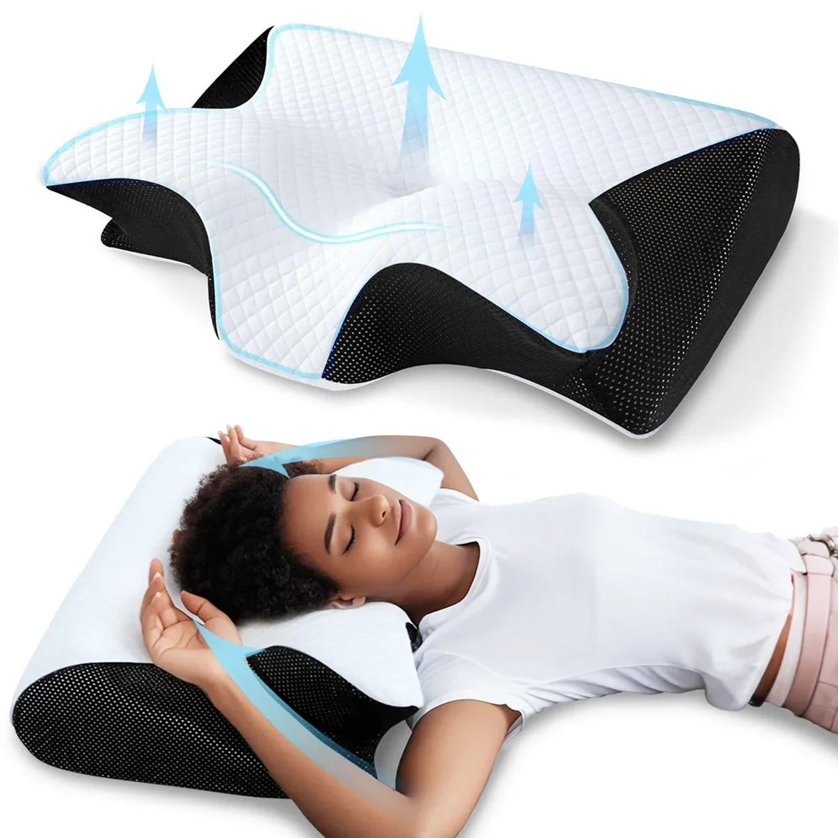 1pc Memory Foam Cervical Pillow, 2 in 1 Ergonomic Contour Orthopedic Pillow for Neck Pain, Contoured Support Pillows,Neck Pillow