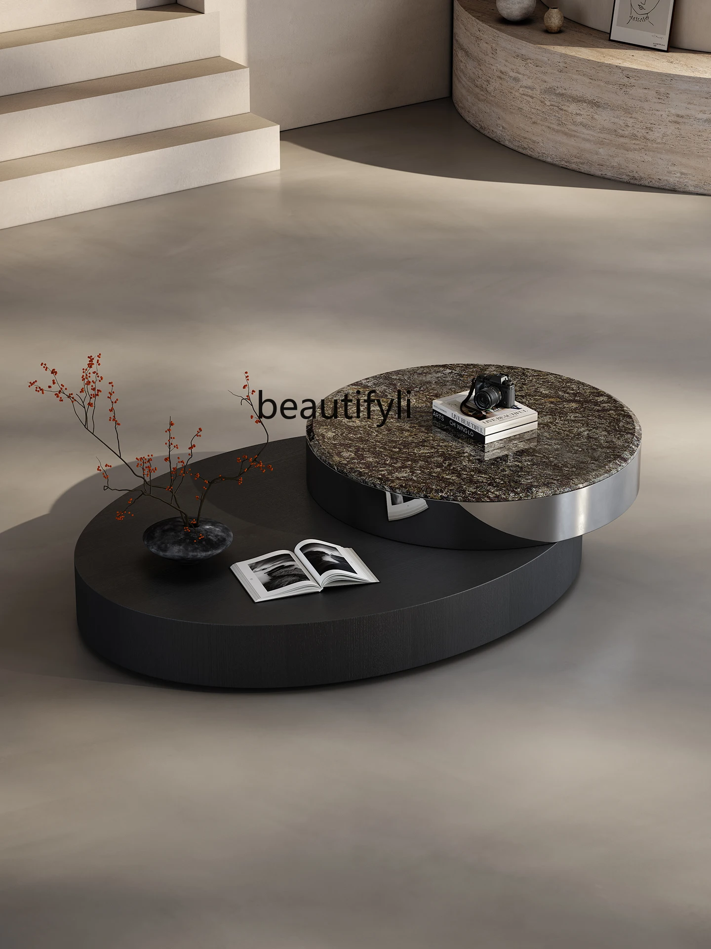 

Minimalist, rotating coffee table living room home, new light luxury modern high-end sense, coffee table