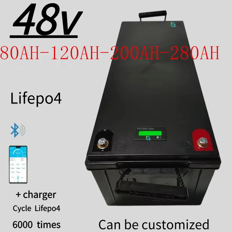 48V 80Ah 120Ah 180Ah 280Ah Lifepo4 Lithium Battery pack bluetooth Parellel for Solar system 3000W 5000W 6000W Inverter