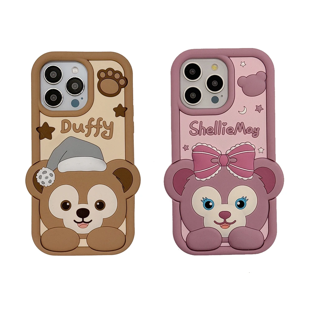 Cute 3D Cartoon Bear Duffy ShellieMay Soft Silicone Cover Phone Case for iPhone 16 15 14 Plus 12 Pro Max 11