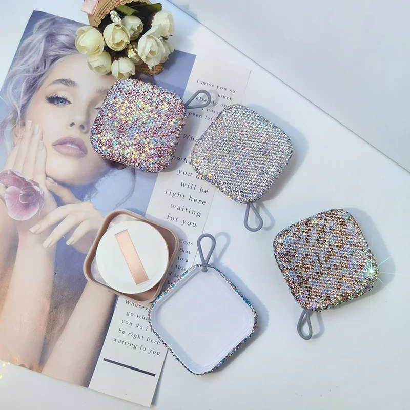 Luxury Rhinestone Air Cushion Puff Box Travel Portable Cosmetic Makeup Case Container With powder puff BB Cream Split bottle