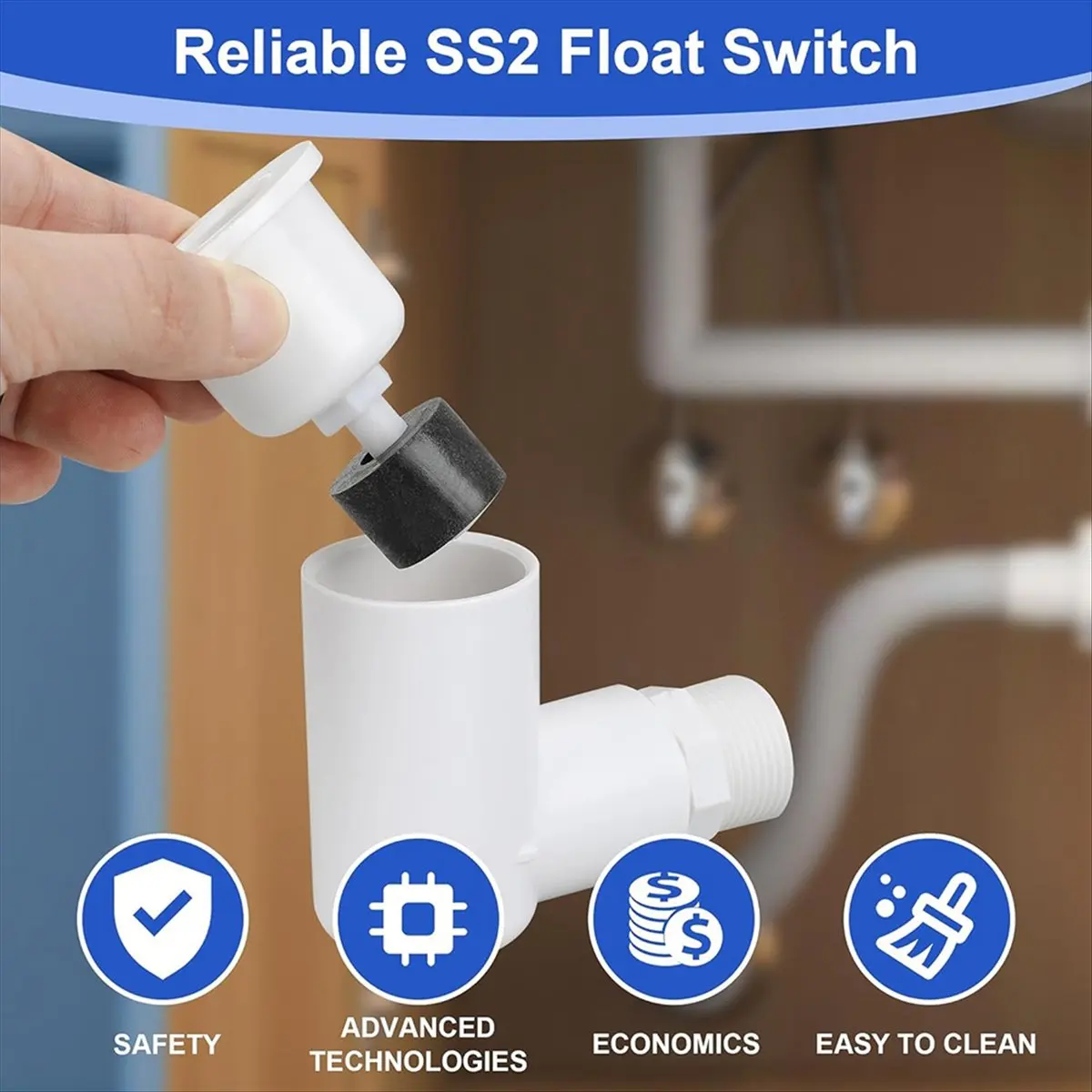 A24I 2PCS AC Float Switch for HVAC Drain Pan Condensate Outlet, SS2 Float Switch Detects Clogged AC Condensate Drain