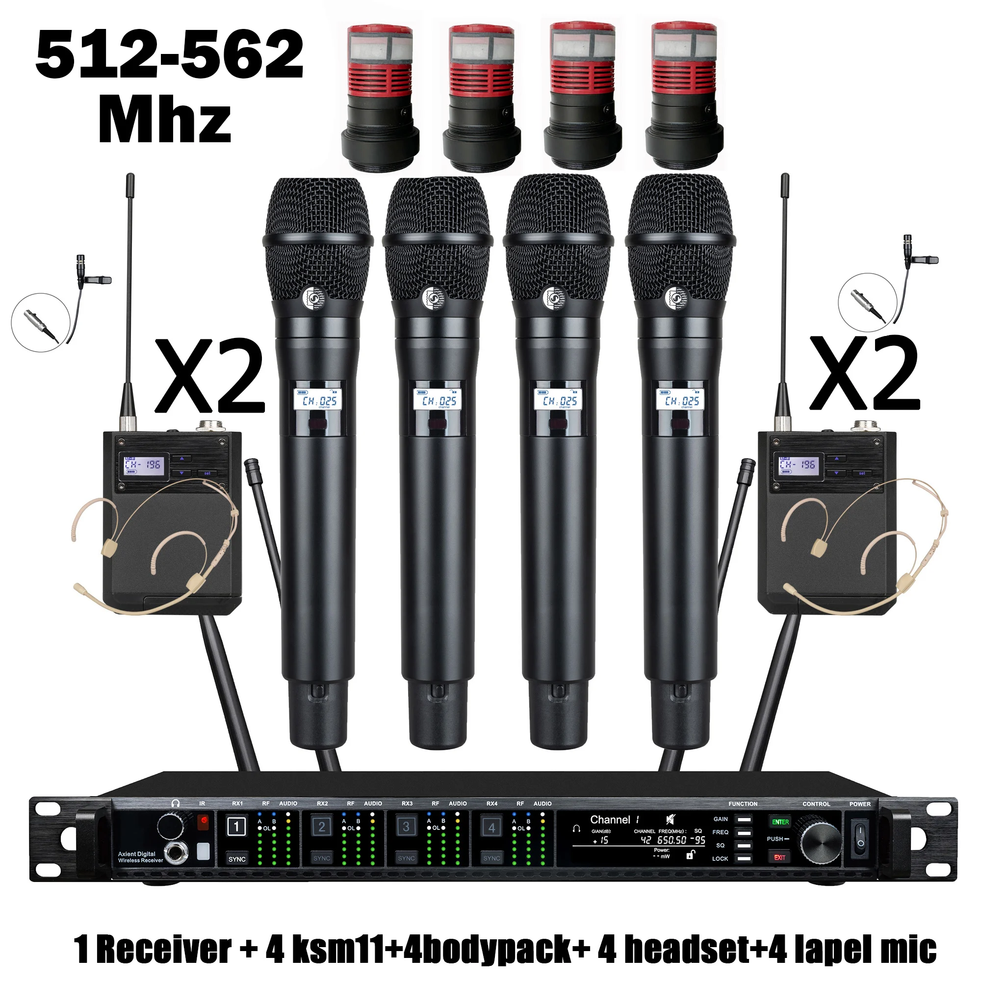 Leicozic Professioneel 4-kanaals draadloos microfoonsysteem KSM11 KSM8 Radiofrequentie Hoofddeksels Lavalier Diversiteit Microfoon voor podium