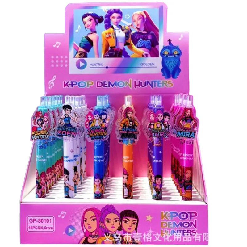 

Гелевые ручки KPop Demon Hunters 0,5 мм с черными чернилами, шариковая ручка в стиле аниме для мальчиков и девочек, школьные канцелярские принадлежности, офисные ручки для подписи, принадлежности