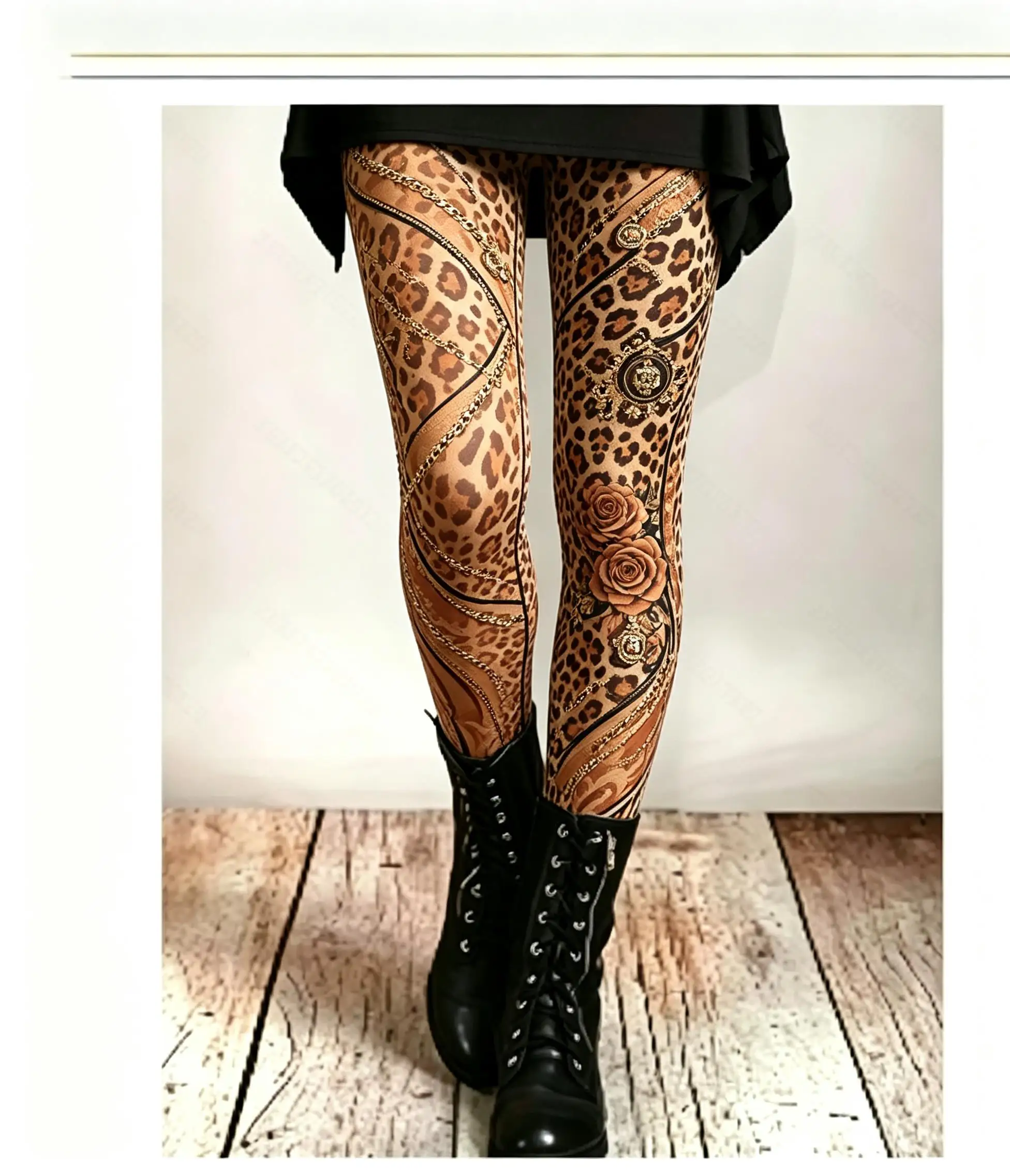 Women Fleece-Lined Mid-Rise Leggings Classic Leopard Animal Print Slim Warm Stretch Pants