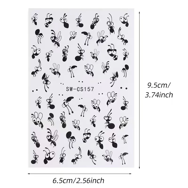 ملصقات أظافر النمل الكرتونية اللطيفة - شارات راتينج ذاتية اللصق غير لامعة لأظافر الأصابع وأظافر القدم، باللونين الأسود والأبيض #6