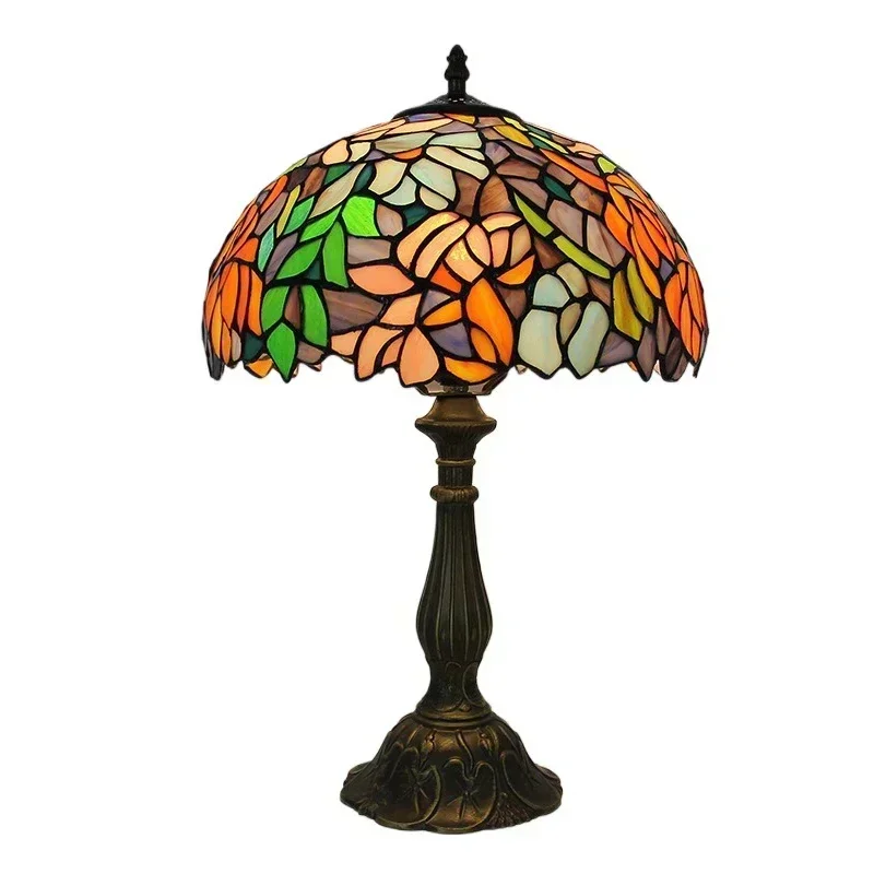 12inch 30cm Classical Pink Baroque Stained Glass Tiffany Table Light Study Bar Hotel Bedside Desk Lamp Lampara Mesa De Noche