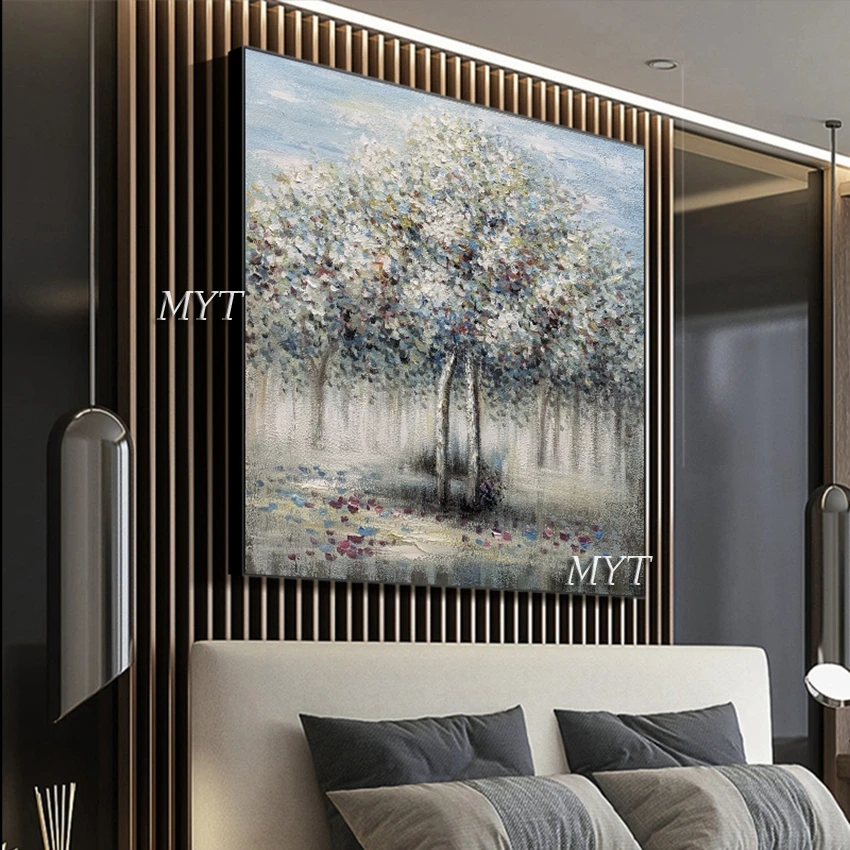 Pure Hand-painted Hot Selling New Abstract Forest White Snow Modern Knife Painting Oil Painting Living Room Simple Decoration